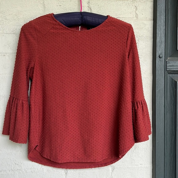 Anthropologie Tops - Anthropologie W-5 rust Swiss dot trumpet sleeve top (M)